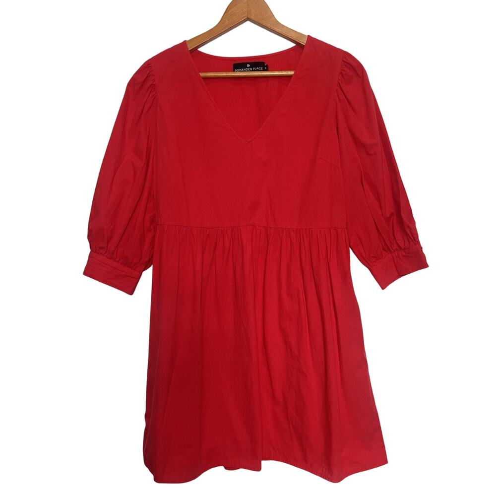 Pomander Place Lizzie Dress Size S Red Baby Doll Mini V-Neck Cotton Tuckernuck
